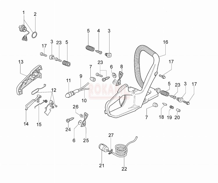 Uchwy pilarki, cięgno, części, amortyzatory, filt paliwa, przewód paliwa, korek paliwa pilarki spalinowej Oleo Mac 952 - schemat.pg.jpg