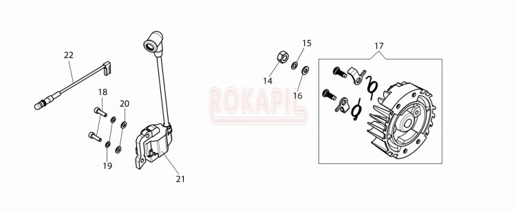 Cewka zapłonowa, koło magnesowe, zabieraki, fajka świecy, przewody cewki - części- pilarki Oleo-Mac GSH 400- schemat.jpg