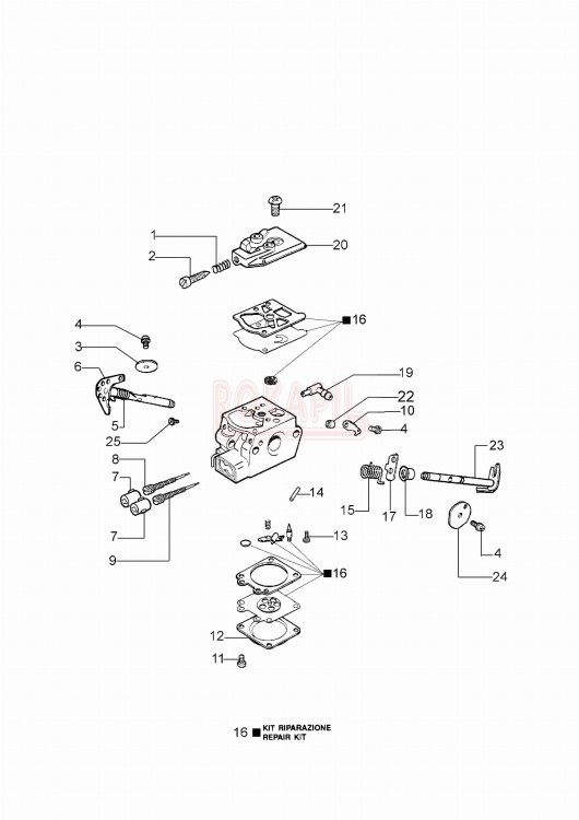 Gaźnik, zestaw naprawczy pilarki spalinowej WT-781 A OleoMac 937.jpg