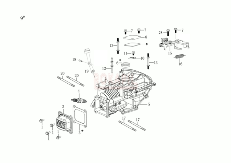 Skrzynia korbowa, hamulec, śruba, szpilka, uszczelka, pokrywa - silnik K 655i OHV Emak - schemat.jpg