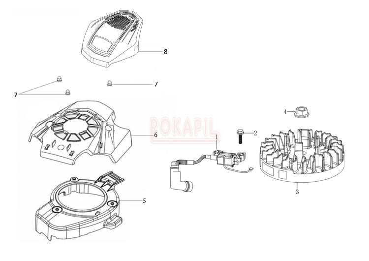 Koło magnesowe, cewka zapłonowa, pokrywa - silnik K 655i OHV Emak - schemat.jpg