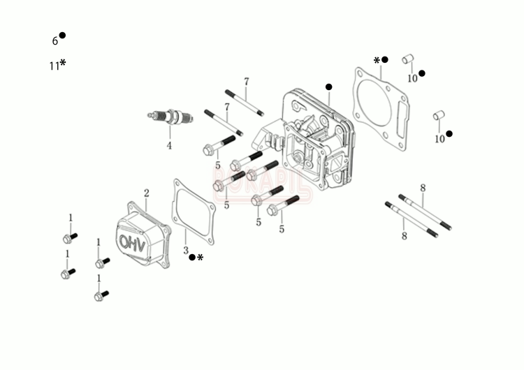 Pokrywa górna, głowica cylindra, szpilki cylindra, uszczelka - silnika Emak K 805 OHV- schemat.jpg