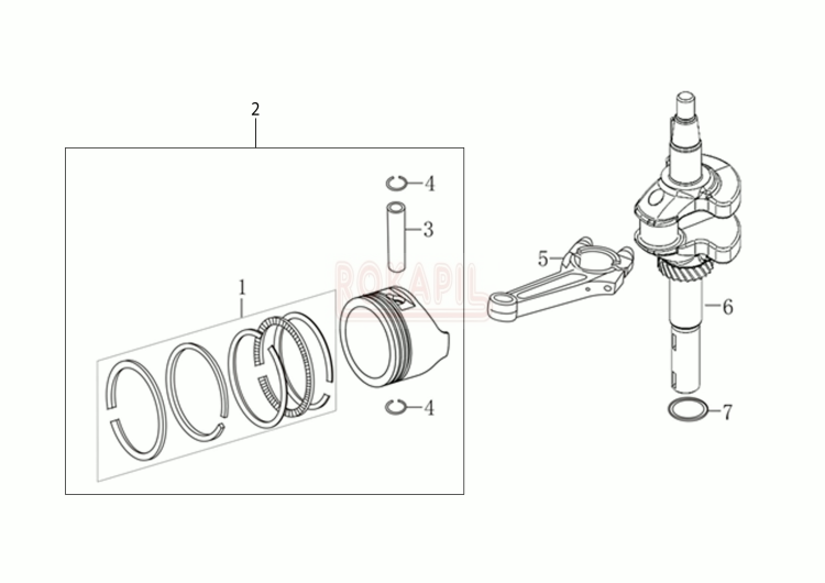 Wał korbowy, tłok, pierścienie, korbowód - silnik K 805 OHV Emak - schemat.jpg