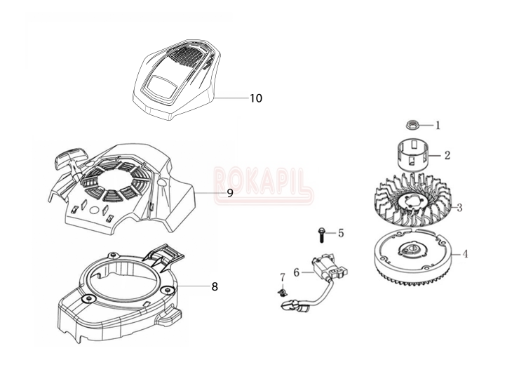 Koło magnesowe, cewka zapłonowa, pokrywa - silnik K 805 OHV Emak - schemat.jpg