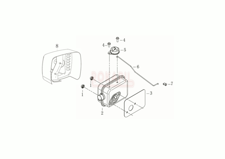 Tłumik, pokrywa tłumika, przepustnica, cięgno -  silnik K 805 OHV Emak - schemat.jpg