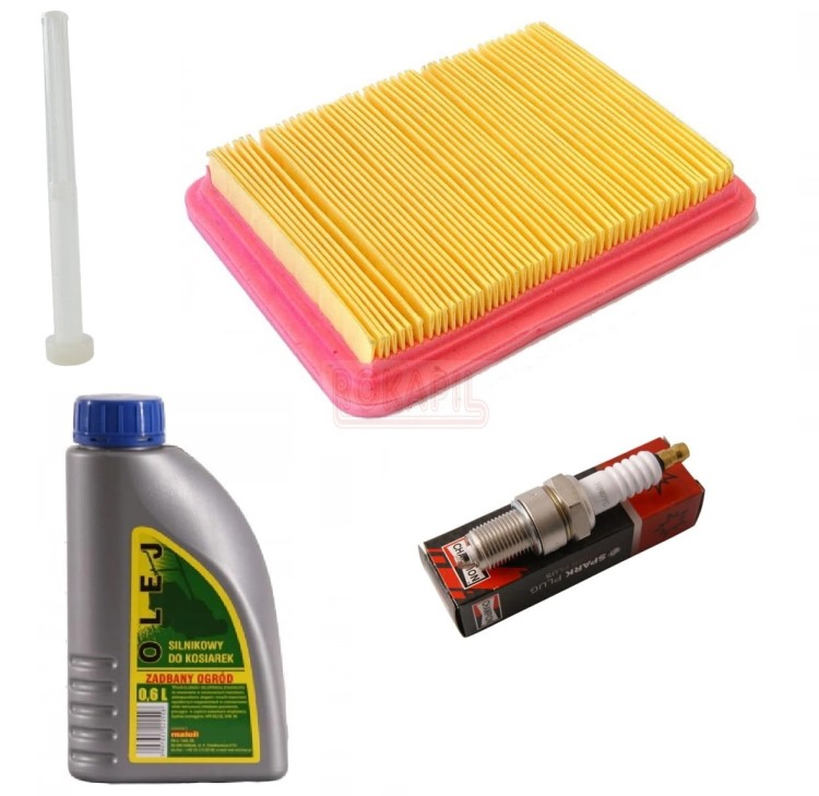 Zestaw 1 : filtr powietrza, filtr paliwa, świeca, olej kosiarki Oleo-Mac G 44 TK comfort plus, silnik K 605
