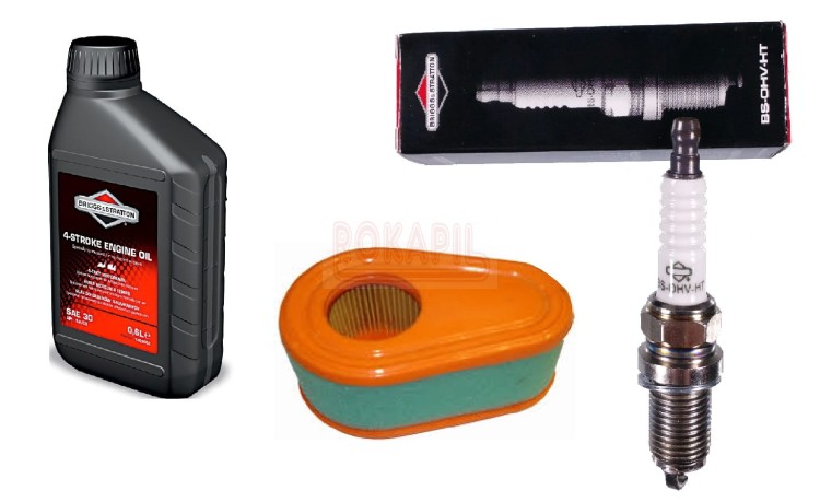 Zestaw 1  filtr powietrza, olej , świeca KOSIARKA OLEO-MAC LUX 55 TBD,  briggs&amp;stratton Seria 750 EX DOV.jpg