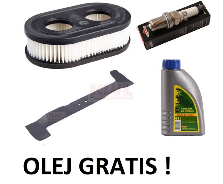 Zestaw 2 filtr powietrza, nóż, świeca, olej kosiarki Oleo-Mac G 53 TBX ALLROAD PLUS 4 , silnik Briggs&amp;Stratton seria 675 EXi.jpg