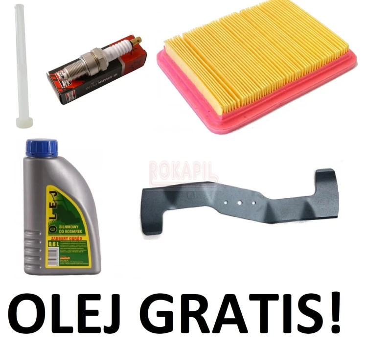 Zestaw 2 filtr powietrza, nóż, filtr paliwa, świeca, olej kosiarki Oleo-Mac G 48 TKE COMFORT PLUS, silnik Emak K655LI.jpg