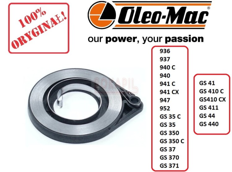 Sprężyna rozrusznika pilarki piły spalinowej Oleo-Mac 936 937 940 941 947 952 GS35, GS 350, GS 37, GS 370, GS 371, 941C GS370 GS410 C  część ORYGINALNA.jpg