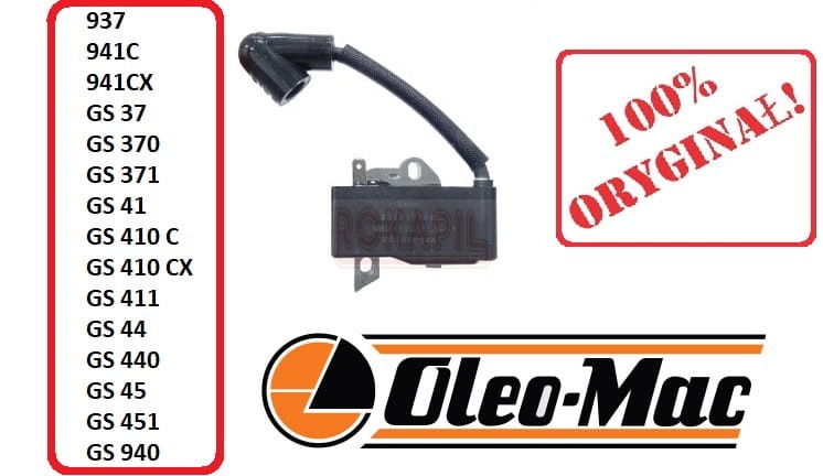 Cewka zapłonowa iskrownik pilarki piły Oleo-Mac 97, 941C, 941CX, GS37, GS 370, GS 371, GS 41, GS 410 C, GS 410 CX, GS 411, GS 44, GS 440, GS 45, GS 451, GS 940.jpg