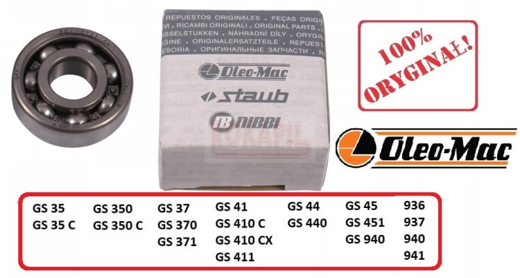 Łożysko wału korbowego pilarki piły oleo-mac GS 35, GS 35C, GS 350, GS 350C, GS 37, GS 370, GS 371, GS 41, GS410C, GS10CX, GS 411, GS 44, GS 440, GS 45, GS 451, GS 940 część oryginalna.jpg
