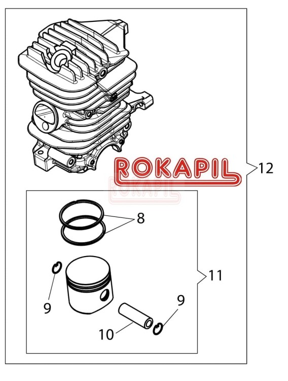 Cylinder kpl. (tłok, pierścienie, zabezpieczenia, sworzeń) piły spalinowej Oleo-Mac GS 371, GS 37- ORYGINAŁ!.jpg
