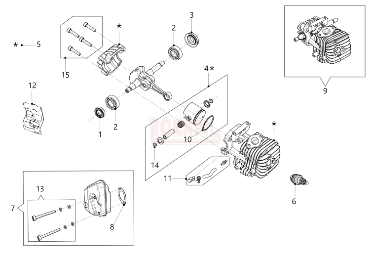 silnik - cylinder, tłok, korbowód, tłumik- części pilarki Oleo-Mac GSTH 240.PNG