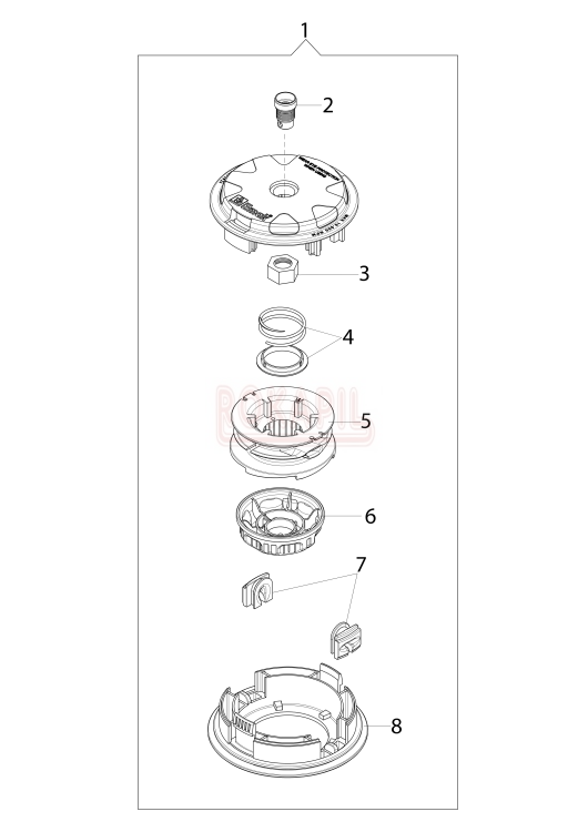 Głowica żyłkowa Longlife 2,4mm , 130mm - nakrętka, sprężyna, pokrywa - Kosy spalinowej Oleo-Mac 741 - schemat.PNG