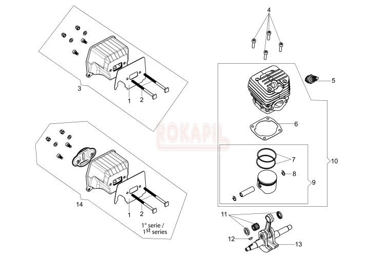 silnik części -cylinder, tłok, pierścienie, korbowód, tłumik, łożyska, uszczelniacze- pilarki Oleo-Mac GSH 510- schemat.jpg