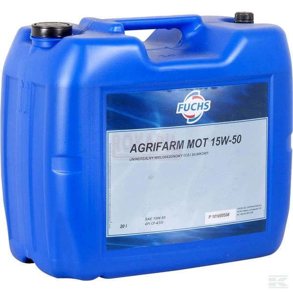 Olej Agrifarm MOT 15W50, 20 l wielosezonowy olej silnikowy do smarowania silników ciągników rolniczych, samochodó ciężarowych, maszyn drogowych i budowlanych.jpg