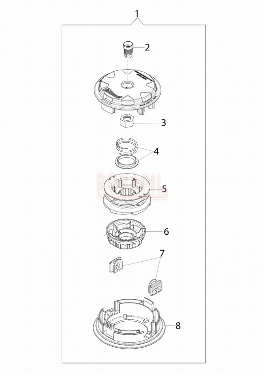 Głowica żyłkowa Load&Go 130mm - nakrętka, sprężyna, pokrywa - Kosy spalinowej Oleo-Mac- T 241T - schemat.jpg