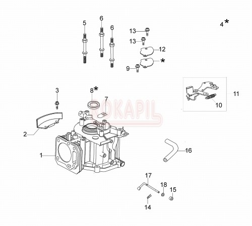 Skrzynia korbowa, uszczelniacz, hamulec magnesowy, sprężyna, zawór płytkowy, osłona zbiornika, korek- kosiarki spalinowej Oleo- Mac G 44 PK COMFORT (K600-AUTOCHOKE) - schemat .jpg