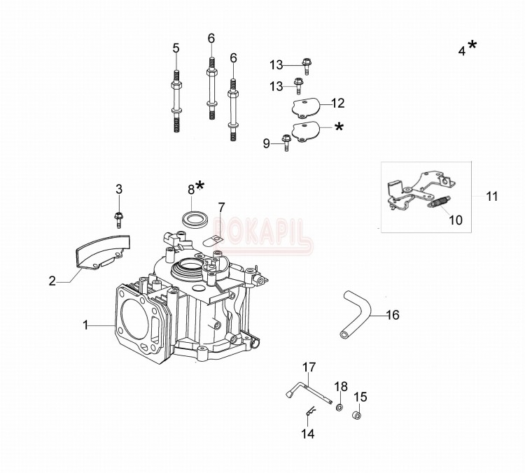 Skrzynia korbowa, uszczelniacz, hamulec magnesowy, sprężyna, zawór płytkowy, osłona zbiornika, korek- kosiarki spalinowej Oleo- Mac G 44 PK COMFORT (K600-AUTOCHOKE) - schemat .jpg