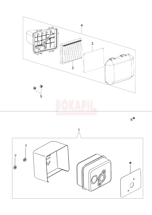 Filtr powietrza, tłumik, obudowa filtra - kosiarki spalinowej Oleo- Mac G 44 PK ESSENTIAL (silnik K600- AUTOCHOKE)- schemat.PNG