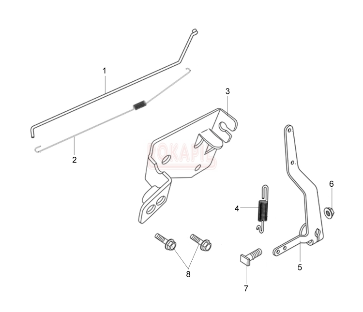 Dźwignia sterująca, cięgno, sprężyna regulacji obrotów - kosiarki spalinowej Oleo- Mac G 44 PK ESSENTIAL (silnik K600- AUTOCHOKE).PNG
