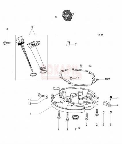 Miska olejowa, uszczelka miski, uszczelniacz, korek oleju, regulator obrotówi - kosiarki spalinowej Oleo- Mac G 44 TK COMFORT PLUS (K500)- schemat.jpg