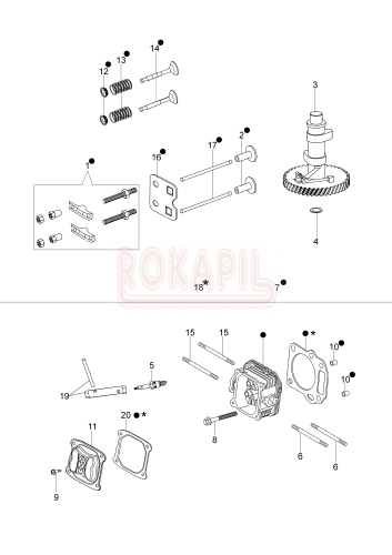 Cylinder, uszczelka cylindra, świeca, pokrywa, szpilka, śruba, cięgno, zawór, wałek rozrządu- kosiarki spalinowej Oleo- Mac G 44 PK COMFORT (K600-AUTOCHOKE) - schemat.PNG
