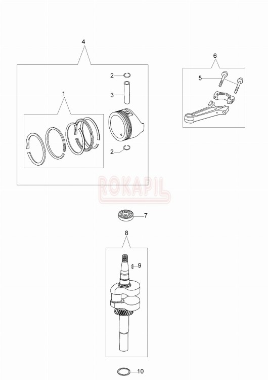 Wał korbowy, tłok, pierścienie, korbowód, łożysko - kosiarki spalinowej Oleo- Mac G 44 PK COMFORT (K600-AUTOCHOKE) - schemat.jpg