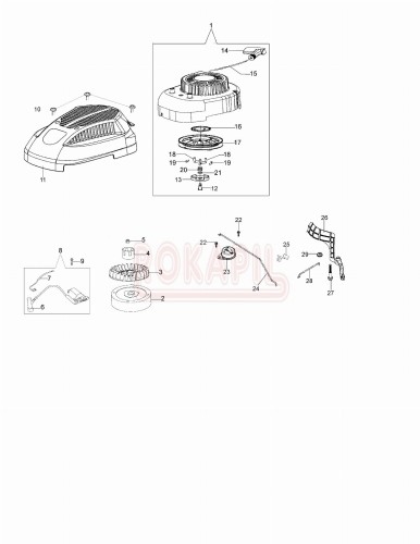 Rozrusznik, cewka, koło magnesowe, wentylator, zabieraki, pokrywa, koło linowe, zabieraki - kosiarki spalinowej Oleo- Mac G 44 TK (K500 - AUTOCHOKE)- schemat.jpg