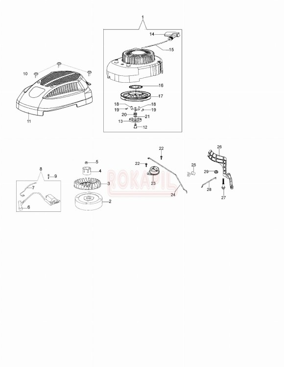 Rozrusznik, cewka, koło magnesowe, wentylator, zabieraki, pokrywa, koło linowe, zabieraki - kosiarki spalinowej Oleo- Mac G 44 TK (K500 - AUTOCHOKE)- schemat.jpg
