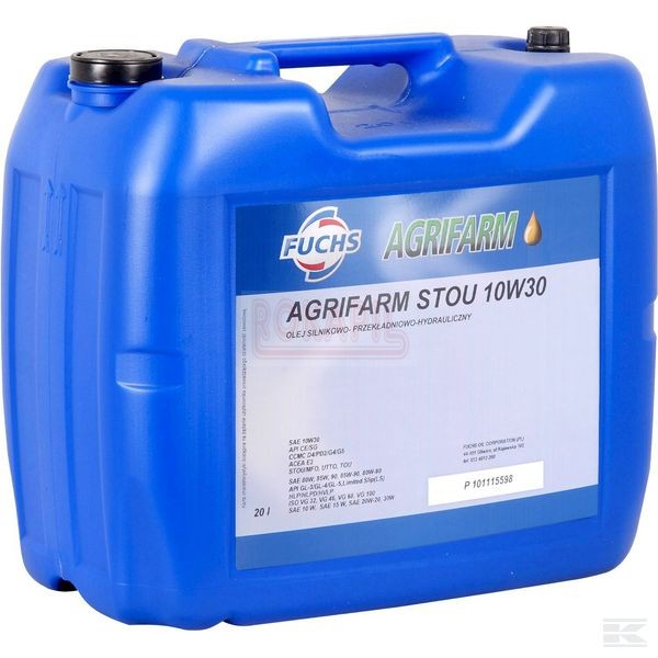 Olej Agrifarm Stou 10W30, 20 l olej hydrauliczny, skrzynia biegów, hamulce i sprzęgła w mokrych układach ciągnikó i maszyn rolniczych, traktor, kombajn.jpg