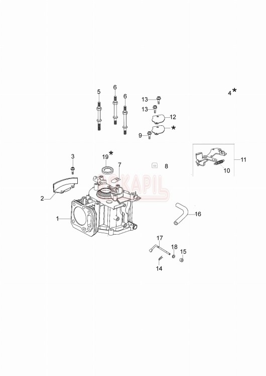 Skrzynia korbowa, uszczelniacz, hamulec magnesowy, sprężyna, zawór płytkowy, osłona zbiornika, korki kosiarki spalinowej Oleo- Mac G 44 TK (K500)- schemat.jpg