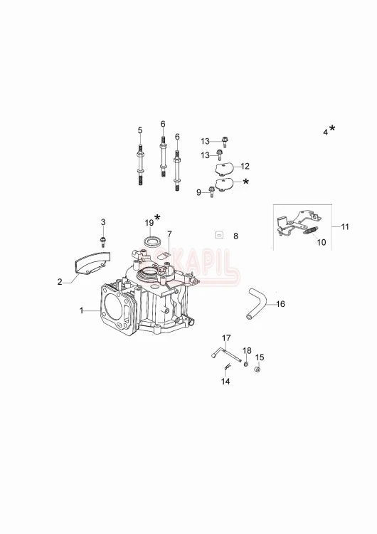 Skrzynia korbowa, uszczelniacz, hamulec magnesowy, sprężyna, zawór płytkowy, osłona zbiornika, koreki - kosiarki spalinowej Oleo- Mac G 44 TK (K500 - AUTOCHOKE)- schemat .jpg