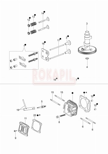 Cylinder, uszczelka cylindra, świeca, pokrywa, szpilka, śruba, cięgno, zawór, wałek rozrządu - kosiarki spalinowej Oleo- Mac G 44 TK (K500)- schemat.jpg