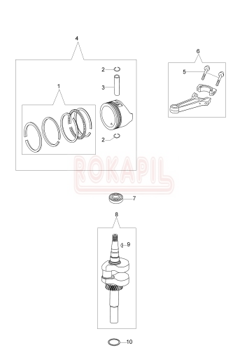 Wał korbowy, tłok, pierścienie, korbowód, łożysko - kosiarki spalinowej Oleo- Mac G 44 PK ESSENTIAL (silnik K600- AUTOCHOKE)- schemat.PNG