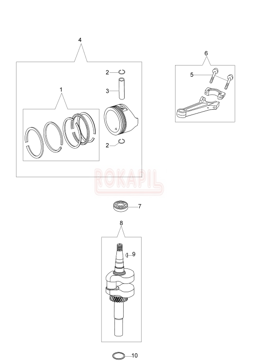 Wał korbowy, tłok, pierścienie, korbowód, łożysko - kosiarki spalinowej Oleo- Mac G 44 PK ESSENTIAL (silnik K600- AUTOCHOKE)- schemat.PNG