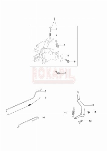 Dźwignia sterująca, cięgno, sprężyna regulacji obrotów- kosiarki spalinowej Oleo- Mac G 44 TK COMFORT PLUS (K500)- schemat.jpg