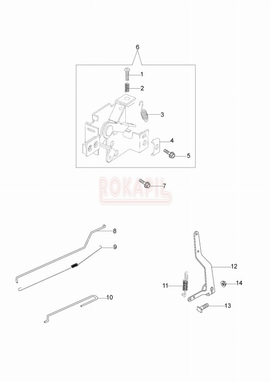 Dźwignia sterująca, cięgno, sprężyna regulacji obrotów- kosiarki spalinowej Oleo- Mac G 44 TK COMFORT PLUS (K500)- schemat.jpg